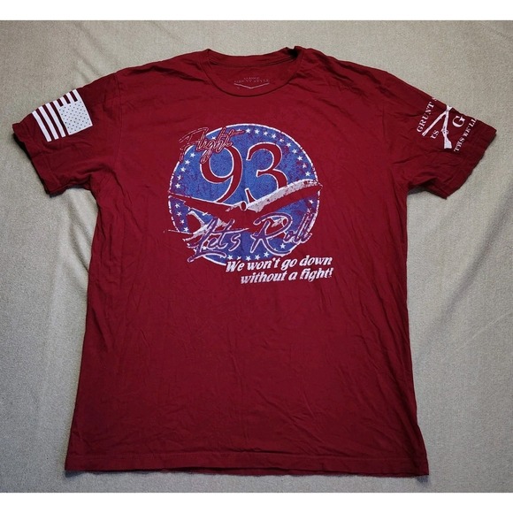 Men's Grunt Style Flight 93 Let's Roll T Shirt XL Red US Flag Military - Picture 2 of 7